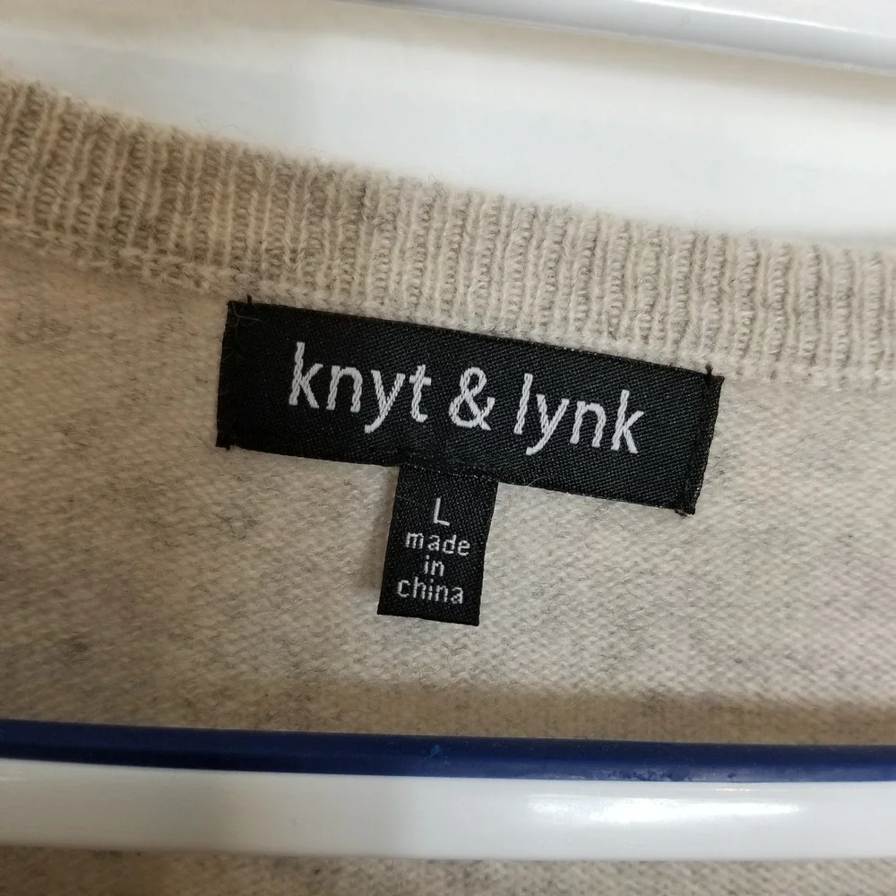 Knyt & Lynk Women 100% Cashmere Colorblock Pullover Sweater Sz L Beige‎ Gray